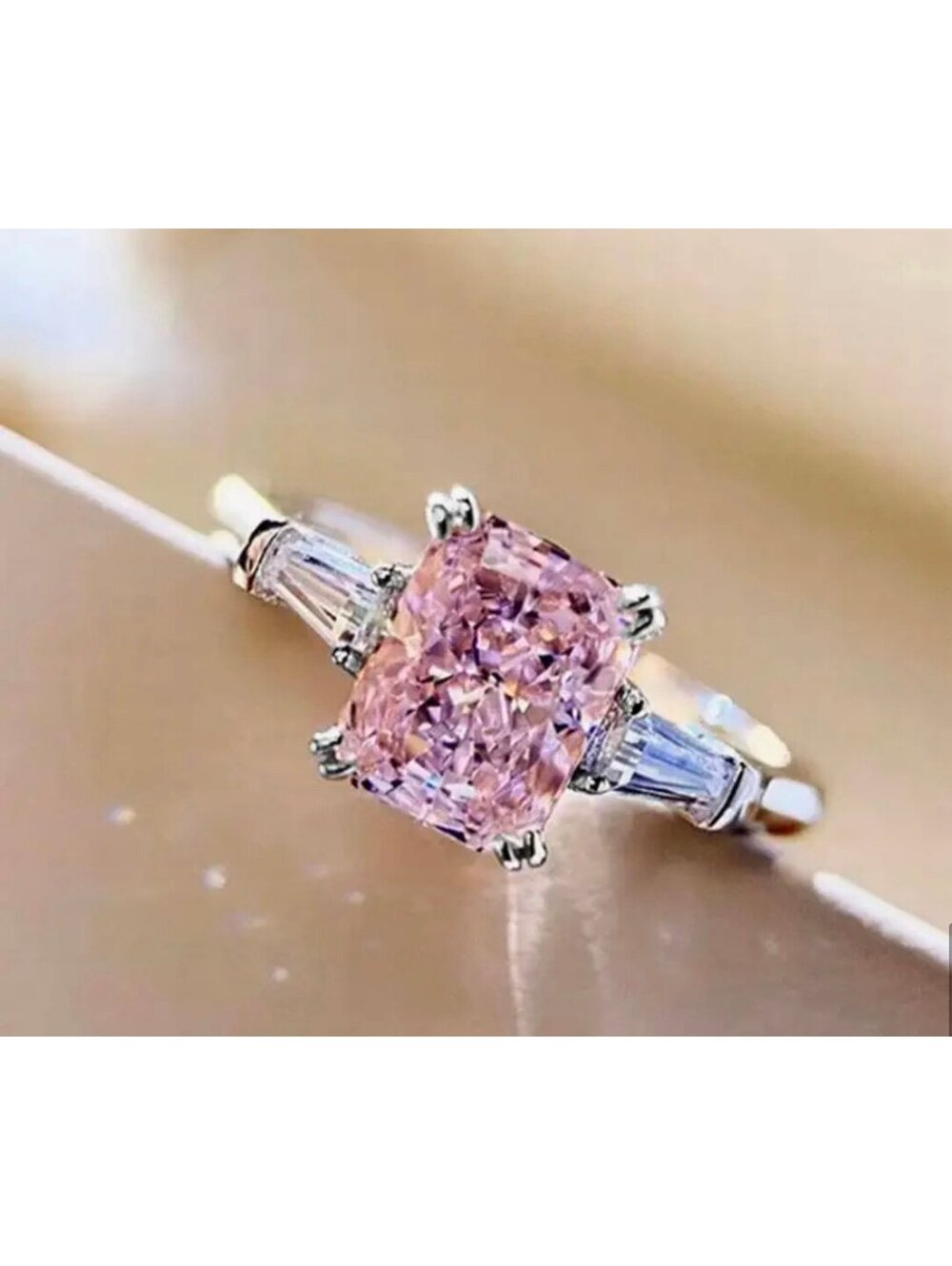New - Gorgeous Pink Zirconia Engagement Style Ring - Size 7